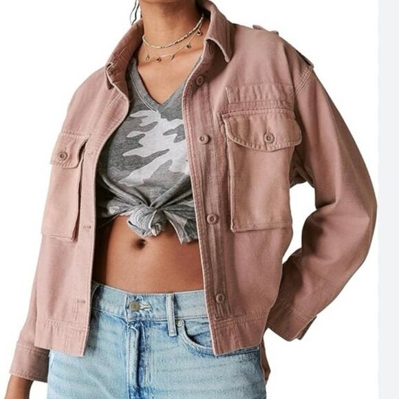 Lucky Brand Cropped Twill‎ Utility Jacket in Mauve Size XS Button Front Pockets - Picture 1 of 14